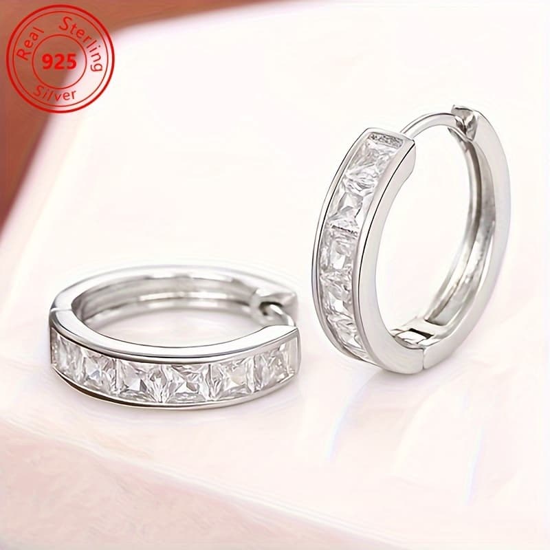 TEMU Of S925 Pure Silvery Earrings - Fashionable And Simple Zirconia Earrings - Shining For Women - Hypoallergenic, Lightweight Earrings, Suitable For Any Outfit And Date, As A Gift For Women