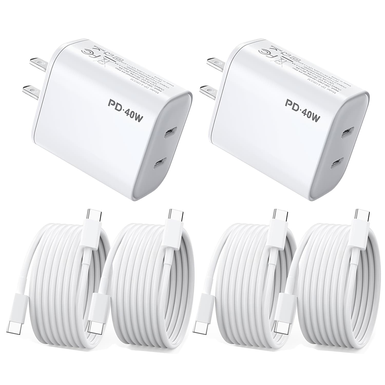 TEMU For Iphone 17 Charger Quick Charging, 40w Dual Usb-c Charger With 6ft Usb C To C Cable For Iphone 17 Pro Max/ 17 Air/ 16 Pro/ 15 Plus/ Ipad/ Mini, Wall Plug Cube Brick