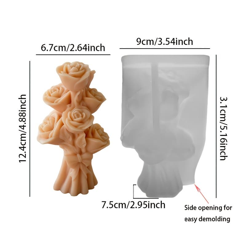 TEMU Rose Flower Bouquet Candle Mold - Reusable Silicone Candle Making Mould, Ideal For Valentine's Day And Christmas Gifts, High-temperature Resistant And Easy To Clean