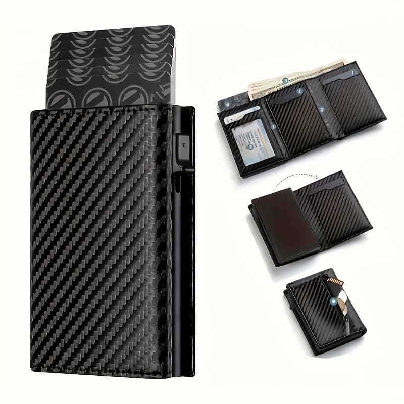 TEMU -up Wallet Fiber & Red Aluminum Credit Card Holder, Rfid Blocking Metal Card Sleeve With Microfiber Slot, Lightweight Coin Purse For Men And Women, Ideal Birthday Gift