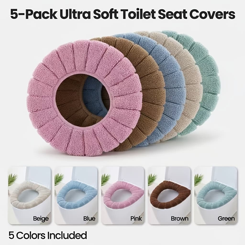 TEMU 5/10pcs Super Soft Washable Toilet Seat Covers, Universal Reusable Toilet Seat Pads For Home, Travel & Commercial Use, Applicable, Father's Day Gift