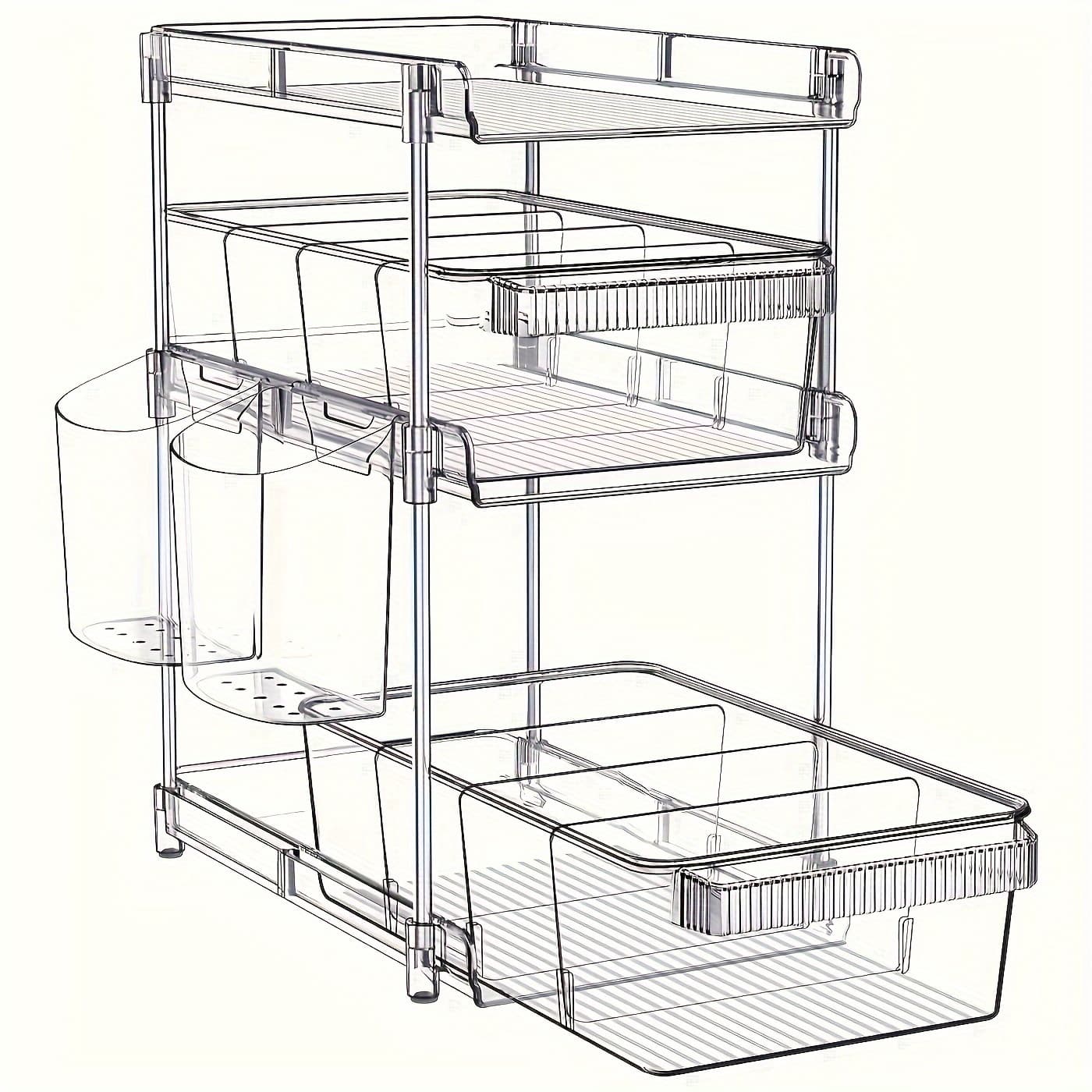 TEMU 2-tier Smooth-pull Clear Organizer - Adjustable Dividers For Bathroom And Kitchen - Space-saving Sliding Drawer For Under Sink And Pantry Storage