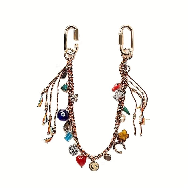 TEMU 1 Eye Metal Geometric Heart-shaped Pendant Keychain - Bohemian Style, With Beads, Accessories, And Accents, Durable Golden Keychain, Suitable For Keys, Bags, Backpacks