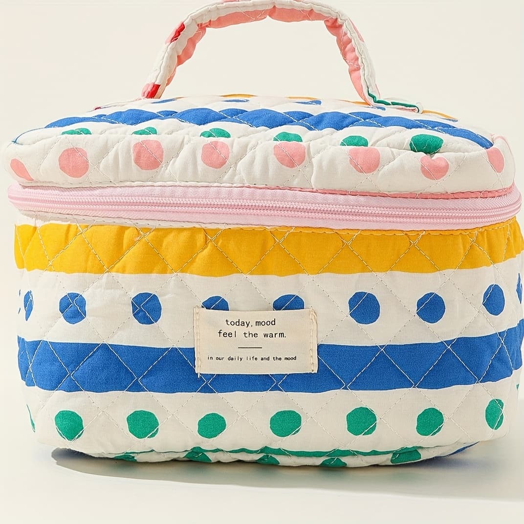 TEMU 2024 Women's Bag, Student Tote Storage Striped Polka Dot Quilted Cute Cloth Bag