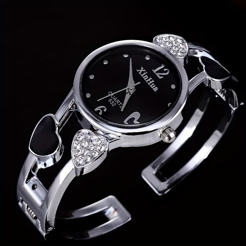 TEMU Elegant Heart-shaped Women's Watch - Vintage Style, Quartz Movement, Alloy Band & Case