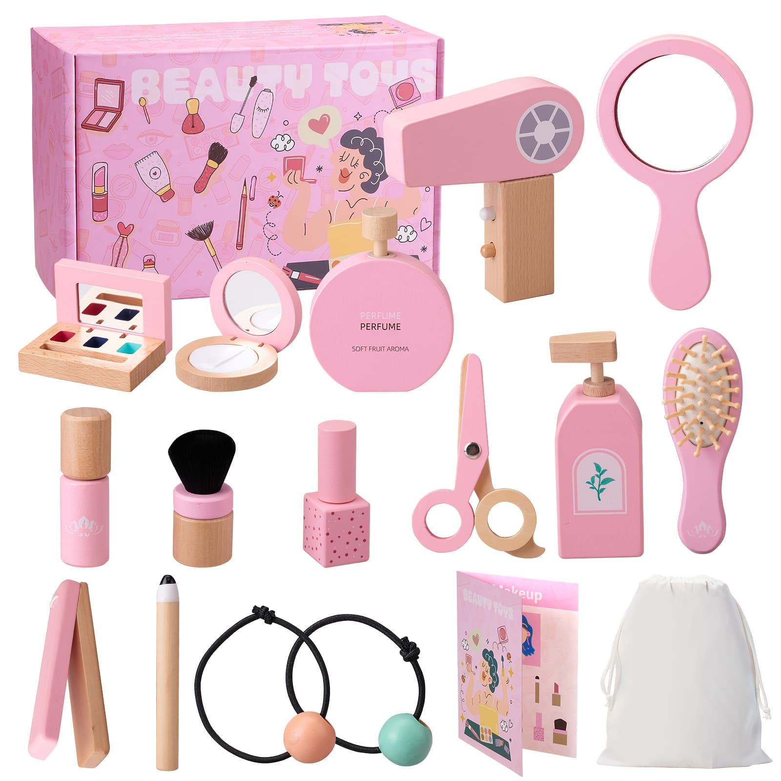 TEMU Wooden Makeup Toy Set Pretend Wood Toys Children Wooden Makeup Kit With Realistic Accessories Kids Pretend Play Toy For Girls 3 4 Year Old Christmas Birthday Gifts