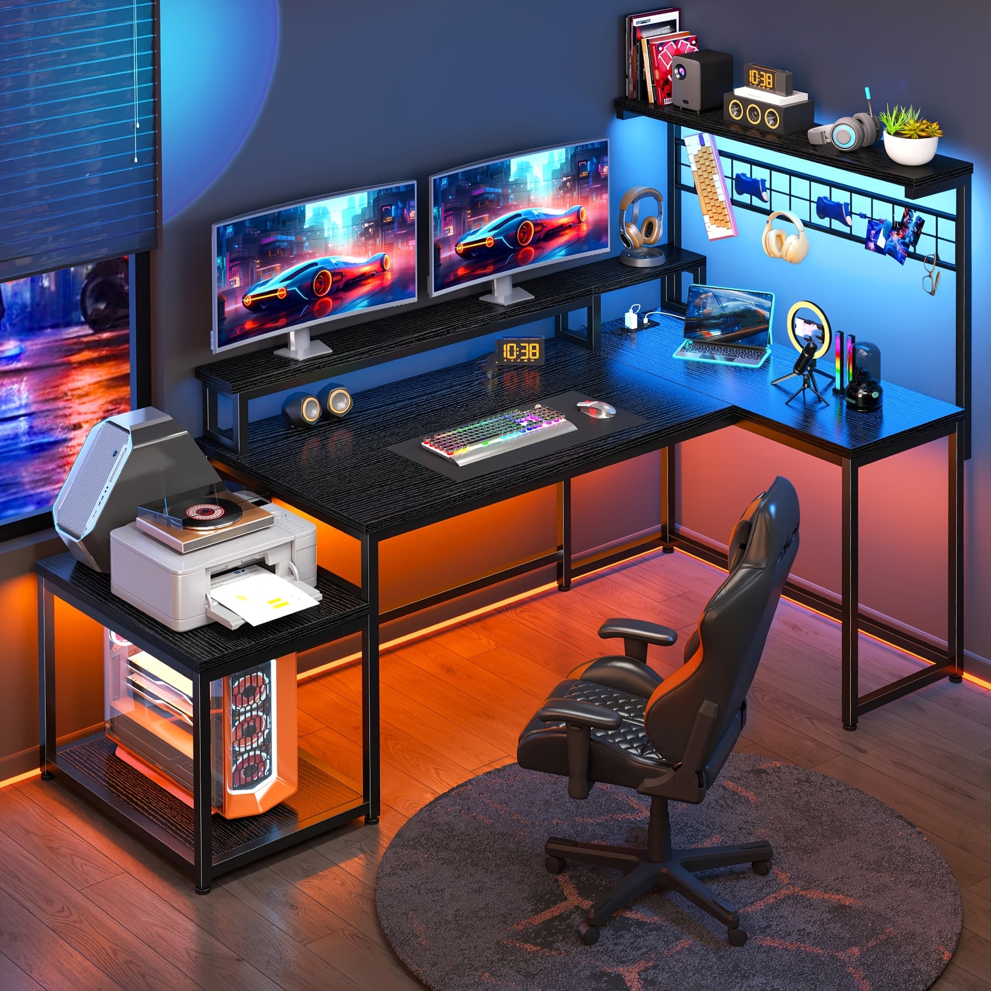 TEMU L-shaped Top Storage Steel-wood Computer Desk 140