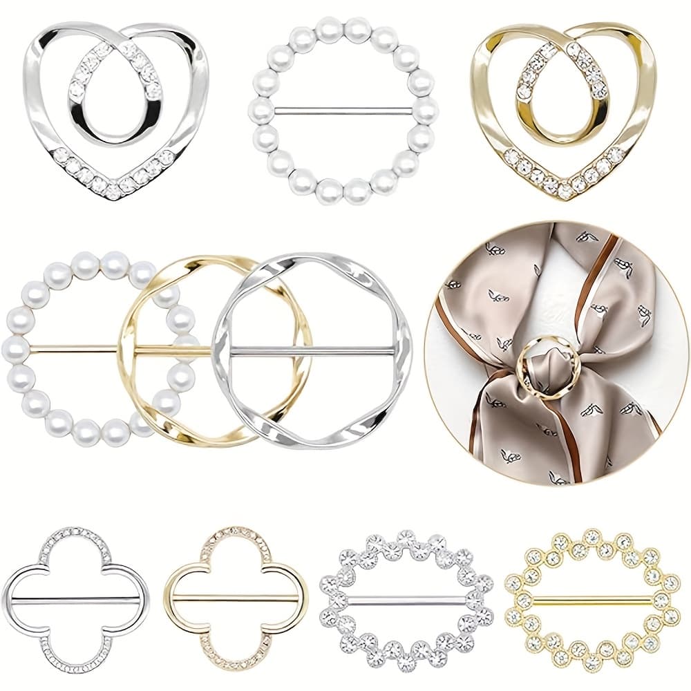 TEMU 10pcs And Slides Scarf Clips For Women, Shirt Clips For Scarves, T-shirts, Ties And Clothing Women, Fashion Metal Round Circle Shirt Clip , Easy Knotting Accessories (golden,silvery)