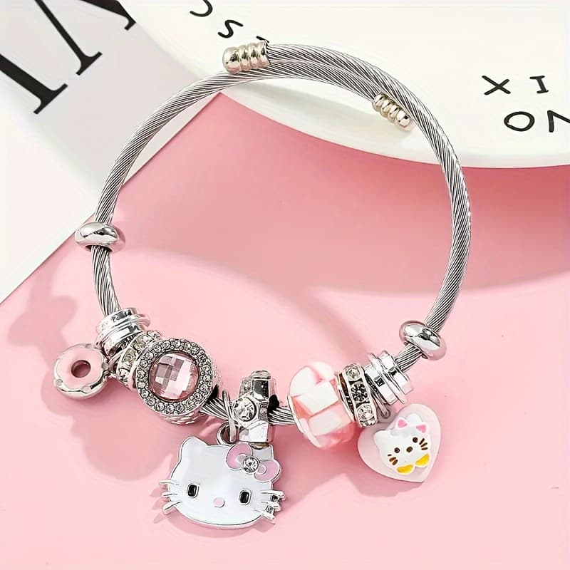 TEMU Hello Kitty Bracelets, Creative Cartoon Bangles For S, Sweet Gifts For S, For Women