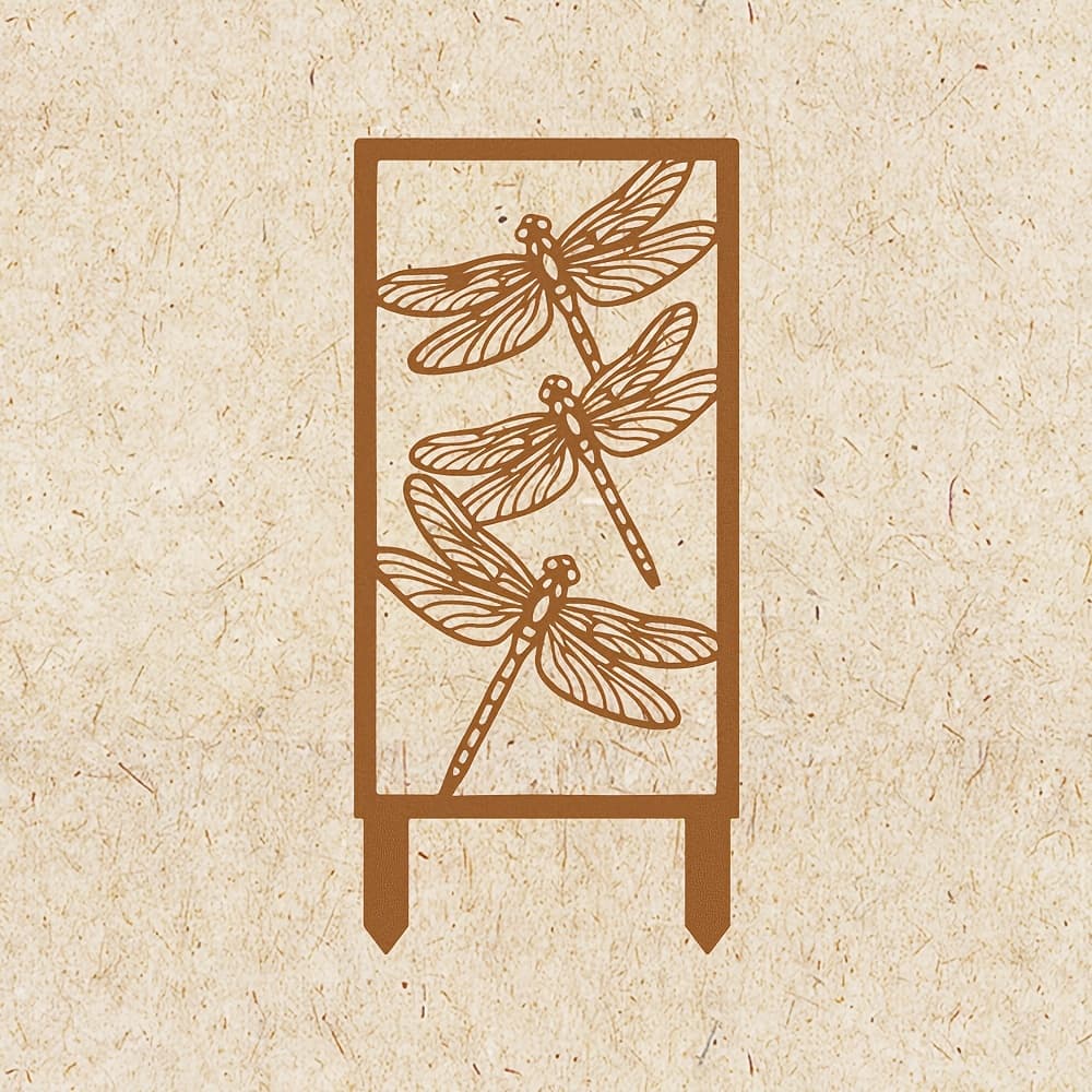 TEMU 1pc Rustic-style Rusted Metal Dragonfly Screen Garden Stakes, A Modern Outdoor Patio/fence Decoration, Plant Trellis, Suitable For Patios, , Flower Pots, And Gardens