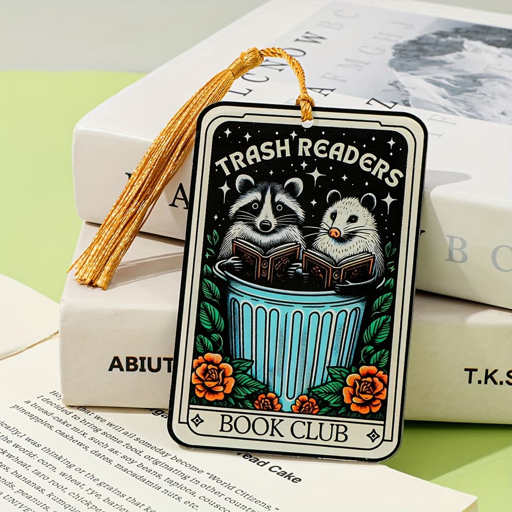 TEMU Whimsical Raccoon Bookmark For The 'trash Readers Book Club' Featuring A Tassel – A Animal Design Ideal For Book Enthusiasts, Suitable For Book Clubs, Gifts, And Everyday Reading