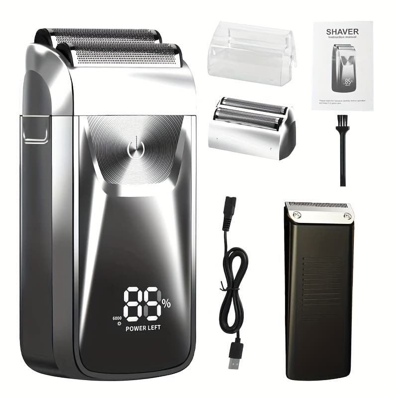 TEMU 2-in-1 Bald Hair Trimmer, Electric Razor Band Barber Clippers, Aluminum Foil Head - Rechargeable Electric Razor, Gentle Beard Hair Trimmer, Festivals & Christmas Gifts