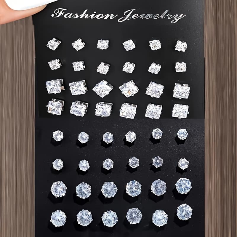TEMU A Collection Of 48 Fashionable And Chic Square And Round Stud Earrings For Men And Women, Ideal For Parties, Romantic , Or Everyday Wear, Without Battery