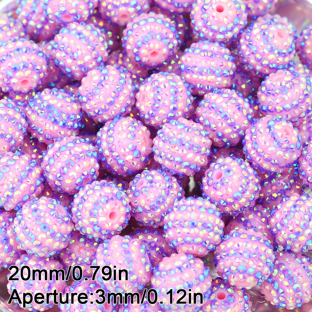 TEMU 20mm High-quality Purple And White Iridescent Multi- Beads With Dense Inlay | Straight Hole Spacer Beads For Jewelry Making, Bracelet, Necklace, Keychain, And Pen Bead Additions