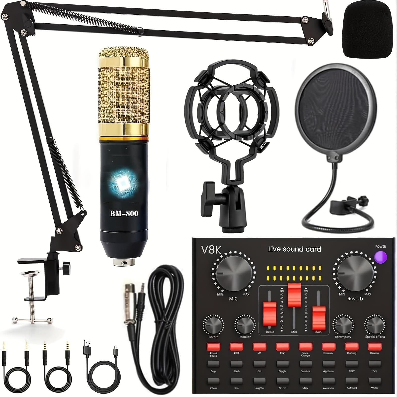 TEMU Podcast Equipment Bundle, Live Sound Card With Dj Mixer Effects & Voice Changer, F998 Live Sound Card Audio Mixer With Studio , Perfect For Live Streaming, Podcasting, Gaming & Dj.