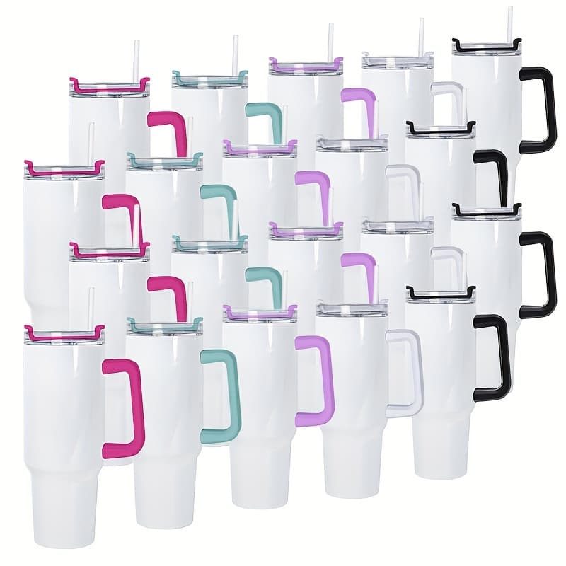 TEMU 20pcs 5 Colors Handle 40oz Double Wall Stainless Steel Sublimation White Mug With Removable Handle