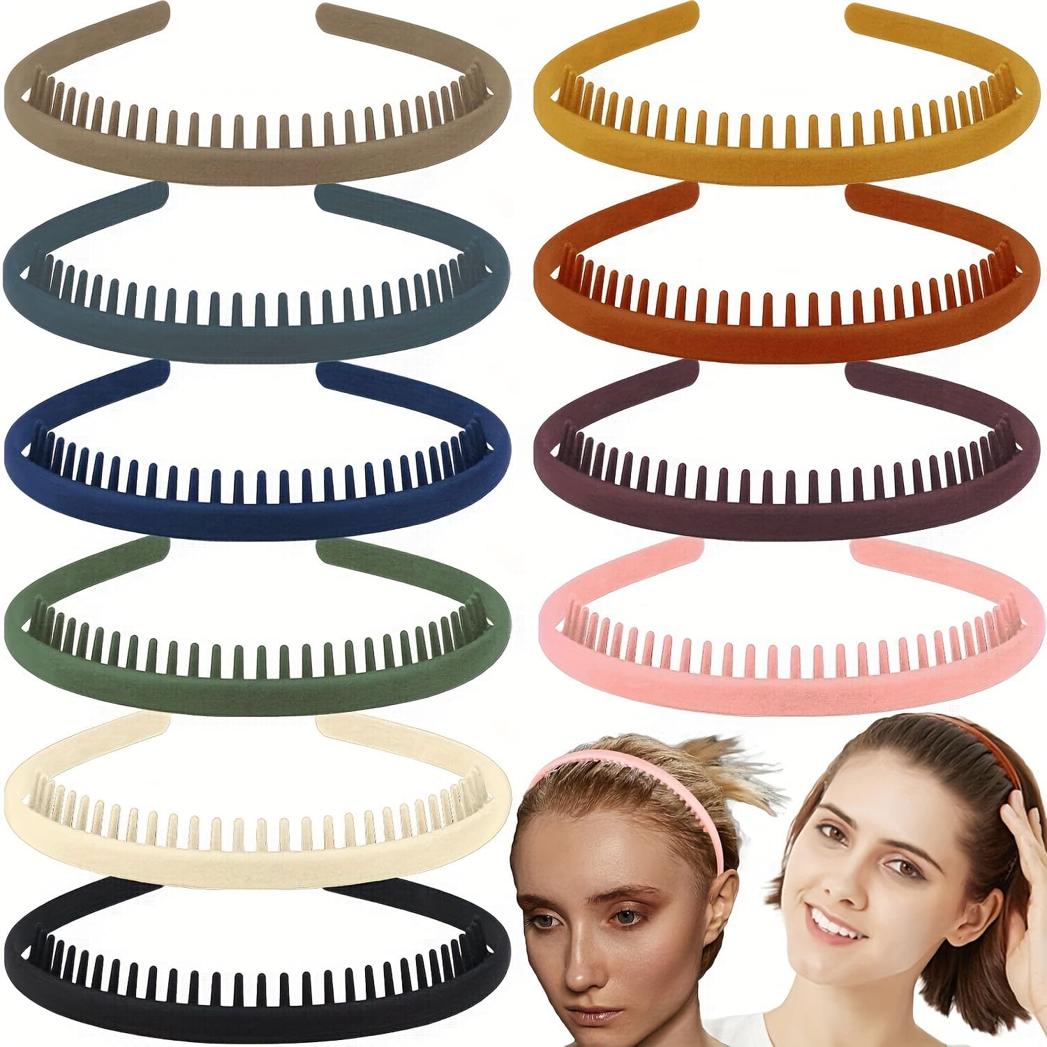 TEMU 10pcs/set Non-slip Head Bands With Style Solid Color Hair Bands Broken Hair Finishing Head Hoop (random Colors)