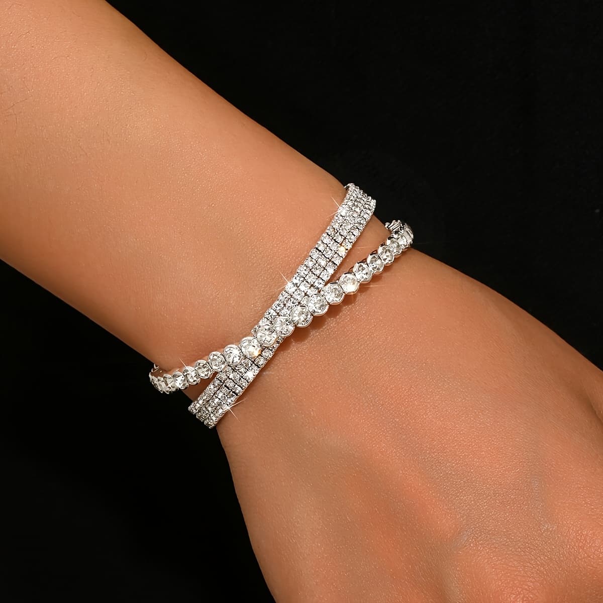 TEMU Openwork Crisscross Bangle Full Open Stretch Bracelet Jewelry