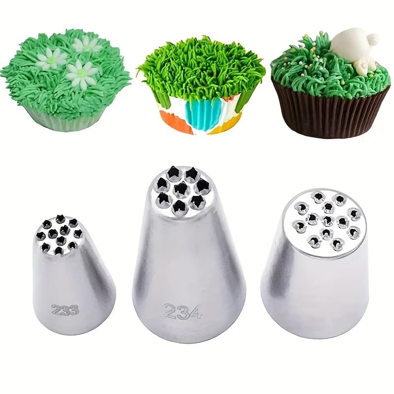 TEMU 3pcs Grass Cream Nozzles Cake Decorating Tools Icing Nozzles Stainless Steel Pastry Cupcake Decor Head Pastry Tools