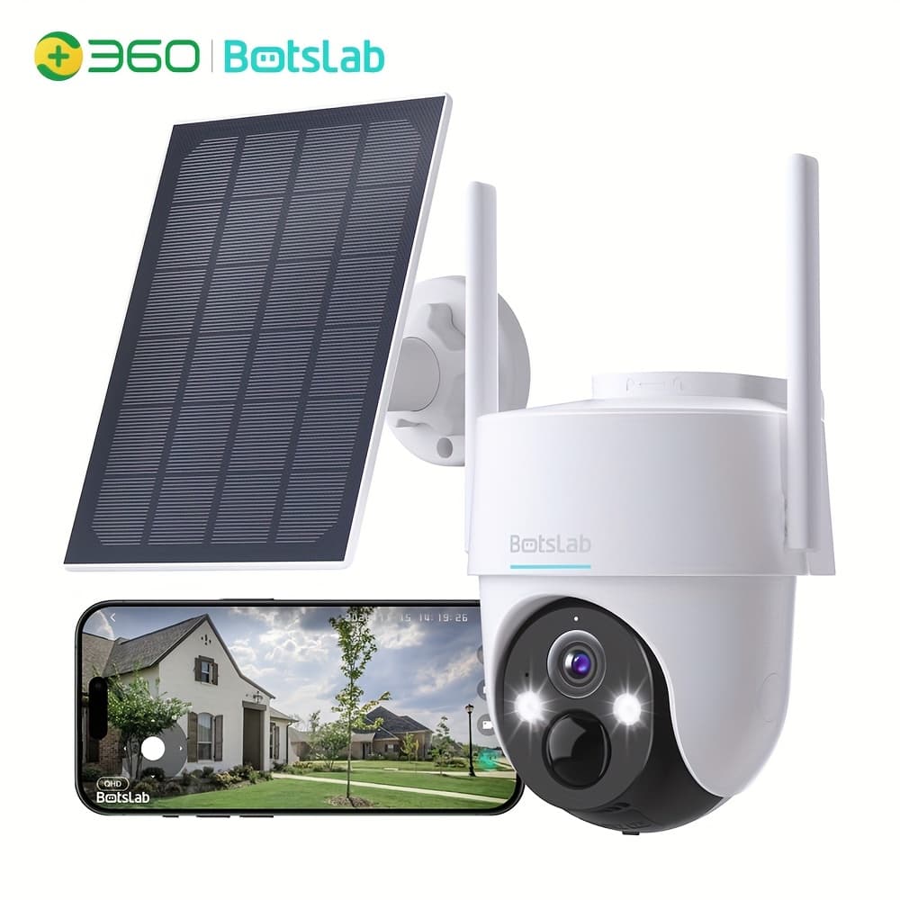 TEMU 2k 360° Solar-powered Wireless Security Camera, 2k Uhd Outdoor Surveillance Camera Monitoring, Color Night Vision, Human Detection, 2.4ghz Wifi, Compatible With Alexa/, High Quality Rating, Audio