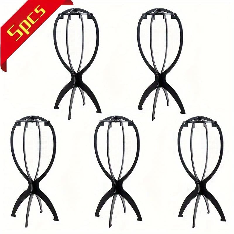 TEMU 5pcs Foldable Wig Stand Set - Perfect For Displaying Multiple Wigs And Hats, Hairdressing And Wig Care Stand, Wig Support, Wig And Hat Storage Organizer
