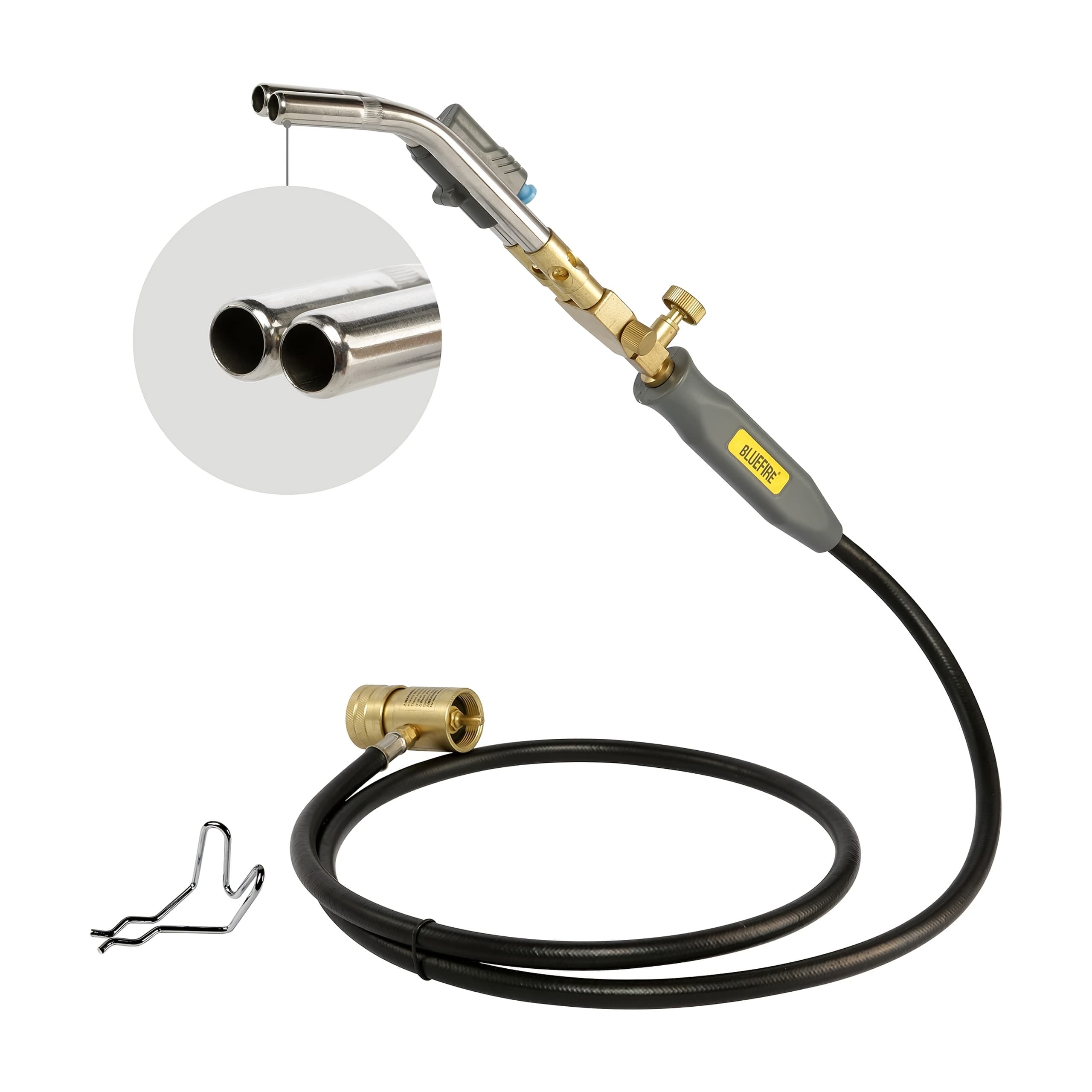 TEMU Hz-8150 Double Heads Swirl Flame Self-ignition 5' Long Hose Map Propane Welding Blowtorch Nozzle For Brazing Large Diameter Copper Pipes, Torch Only