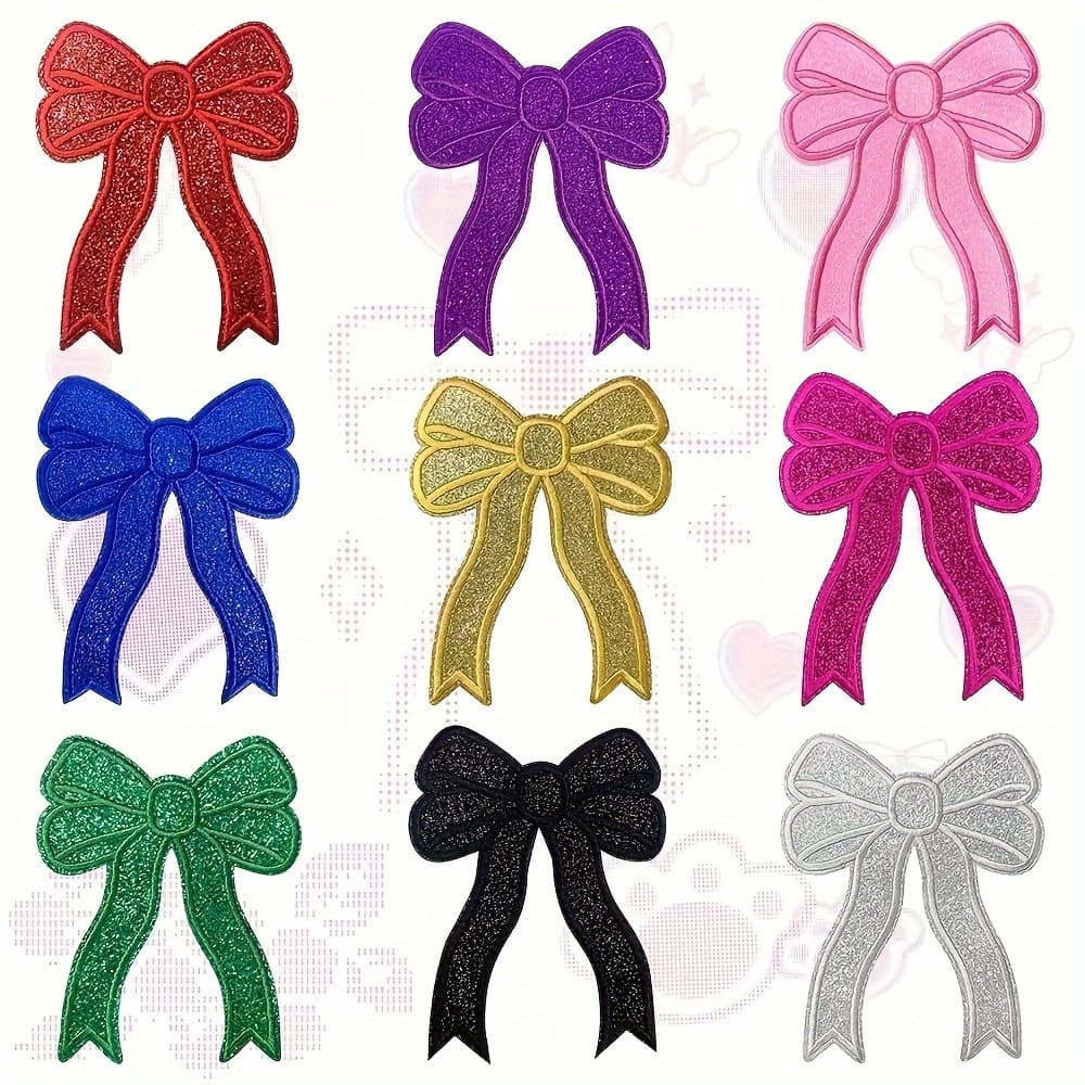 TEMU 9 Embroidered Bow Patches, Multi-colored Sequined Fabric Patches For , Denim Jackets, Backpacks, Hats, And Shoes; Sweet Bow Accessories For Girls; Iron/sew Compatible.