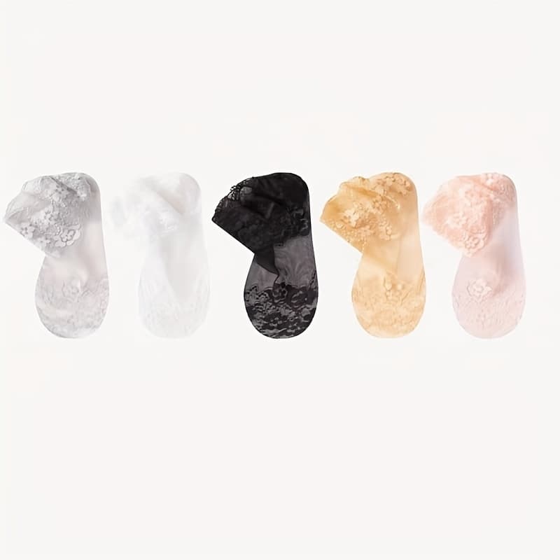 TEMU 5-pair Spring/summer Ultra-thin Sexy Versatile Breathable Lace Mesh Ankle Socks