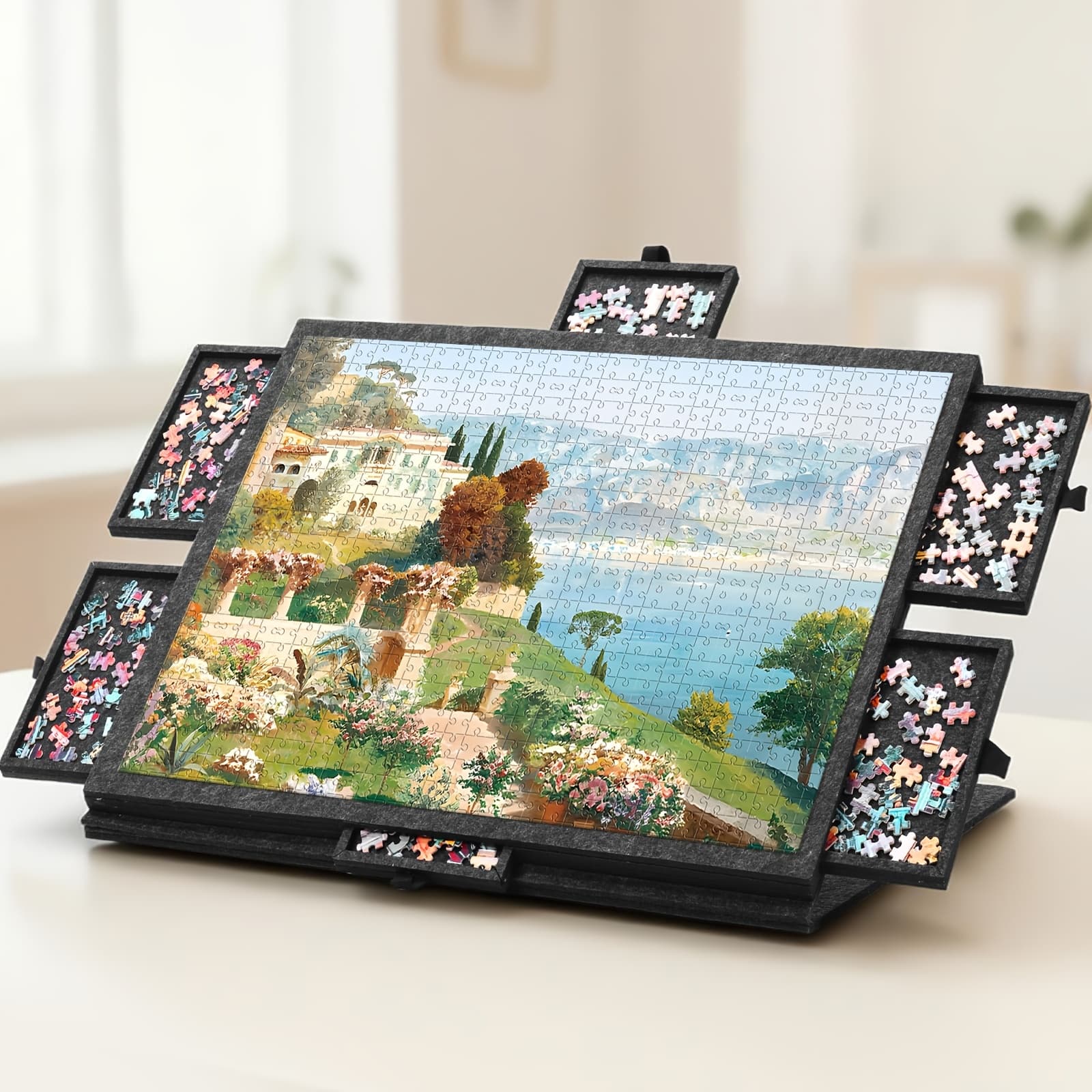 TEMU Puzzle Board Felt Mat For Up To 1000/1500pcs Of Jigsaw Puzzle, Portable Puzzle Table With 6 Drawers (extra Large)