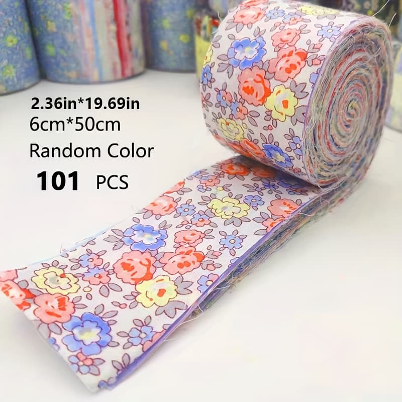 TEMU 101pcs Roll Fabric, 6cm*50cm Crushed Flower Fabric Quilting Strips, Roll Fabric Strips For Quilting, Craft Quilting Fabric, Fabric Sets With Different Patterns(random Patterns)