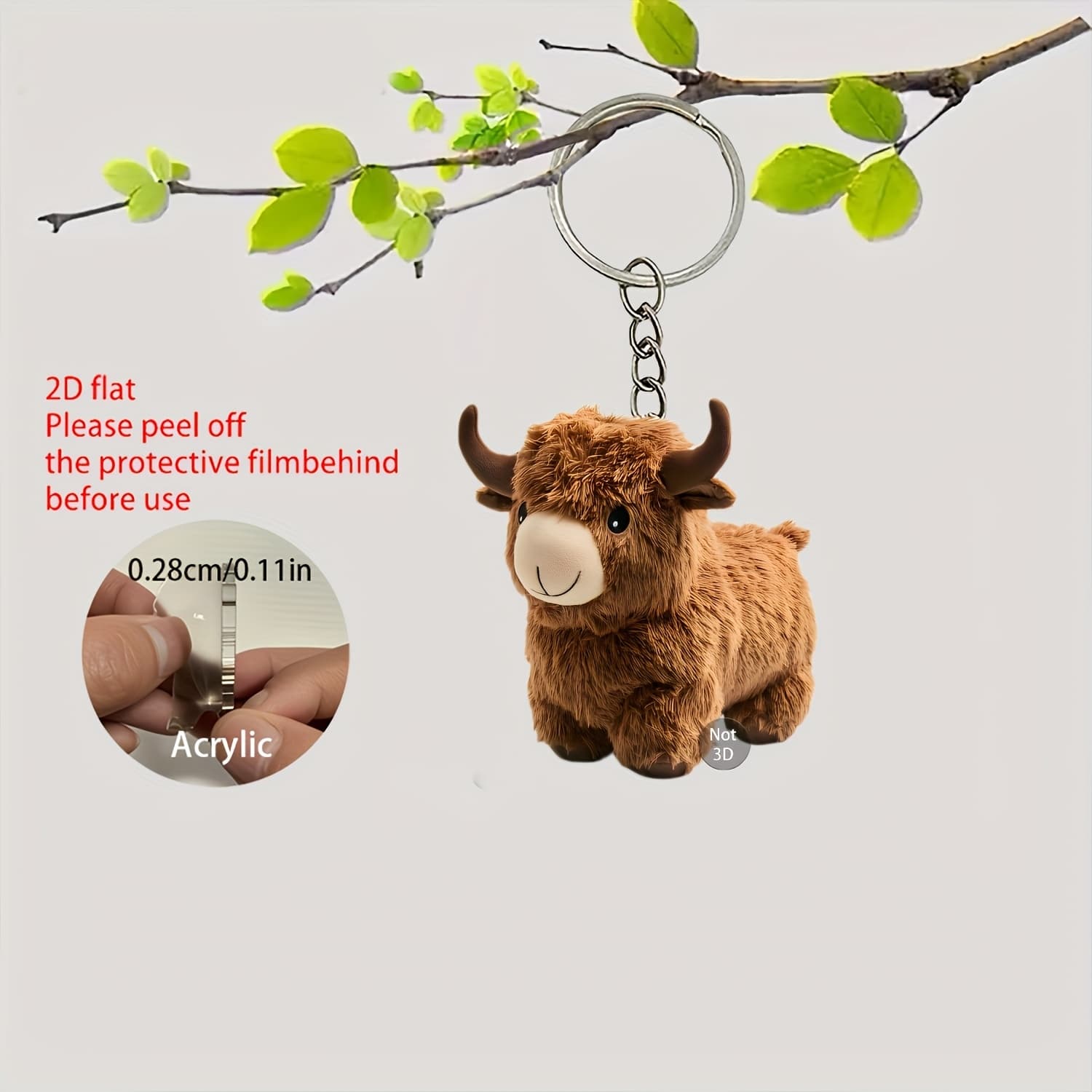 TEMU 2d Crystal Highland Cow Keychain - Beautiful Brown And , With Alloy Chain. An Gift For Relatives, , And . Suitable For Valentine's Day, Christmas, Halloween, And Many Other Festivals