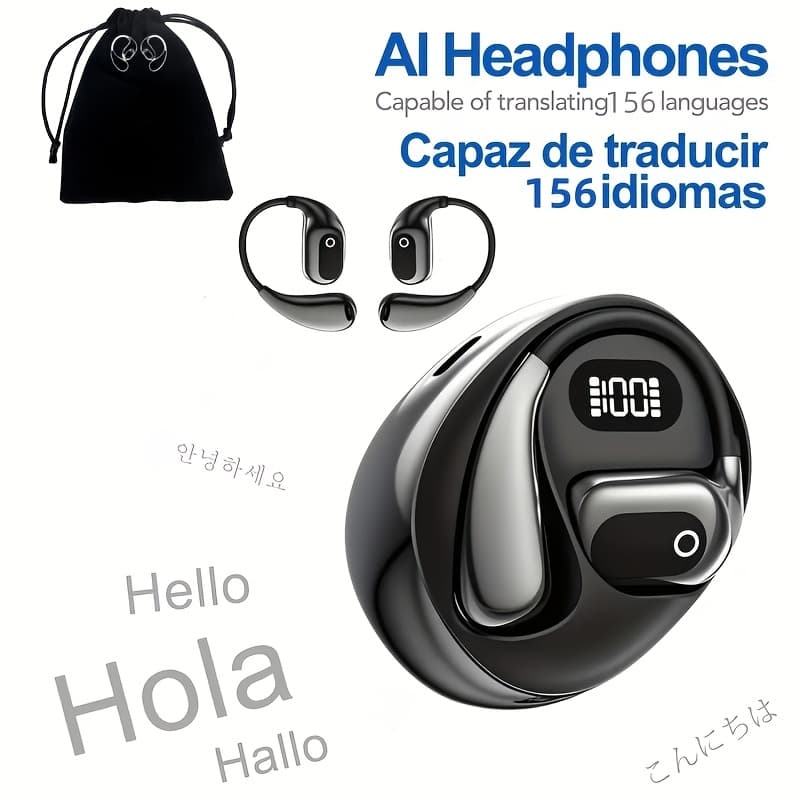 TEMU 156 Languages Translator Earphones - Artificial Intelligence Voice Translation, No Delay Music, Wireless, Rechargeable Battery And Usb Charging, Suitable For Travel, Business, And Study
