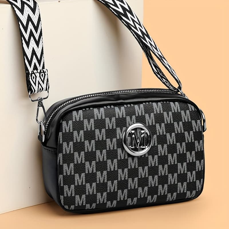 TEMU Elegant Ladies' Shoulder Bag With "m" Emblem | Adjustable Strap, Zipper Closure, Options, Ideal For Daily Use And Shopping