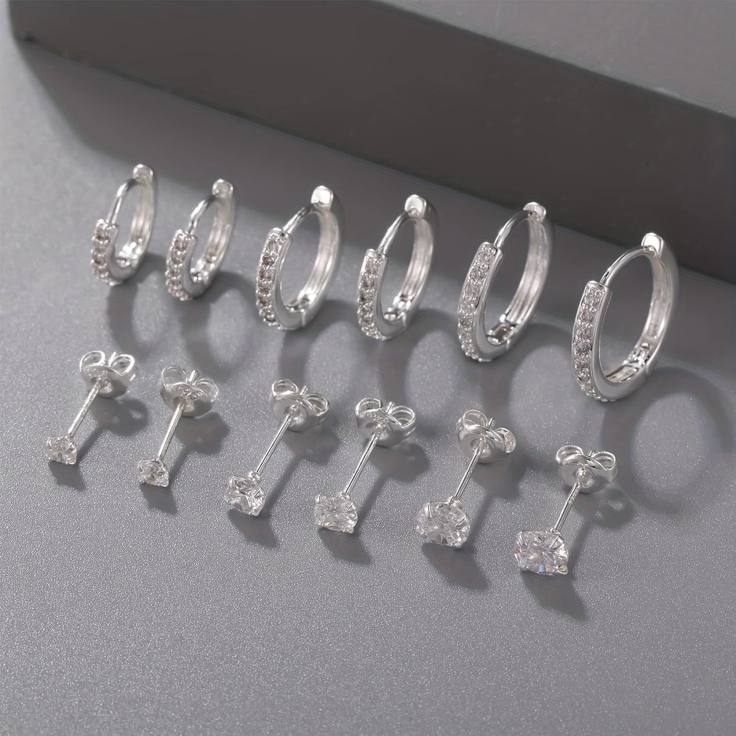 TEMU 12pcs S925 Sterling Silver Synthetic Zirconia Ear Stud Set Daily Commuting Versatile Gift Set For Women And Girls Holiday Gift Set