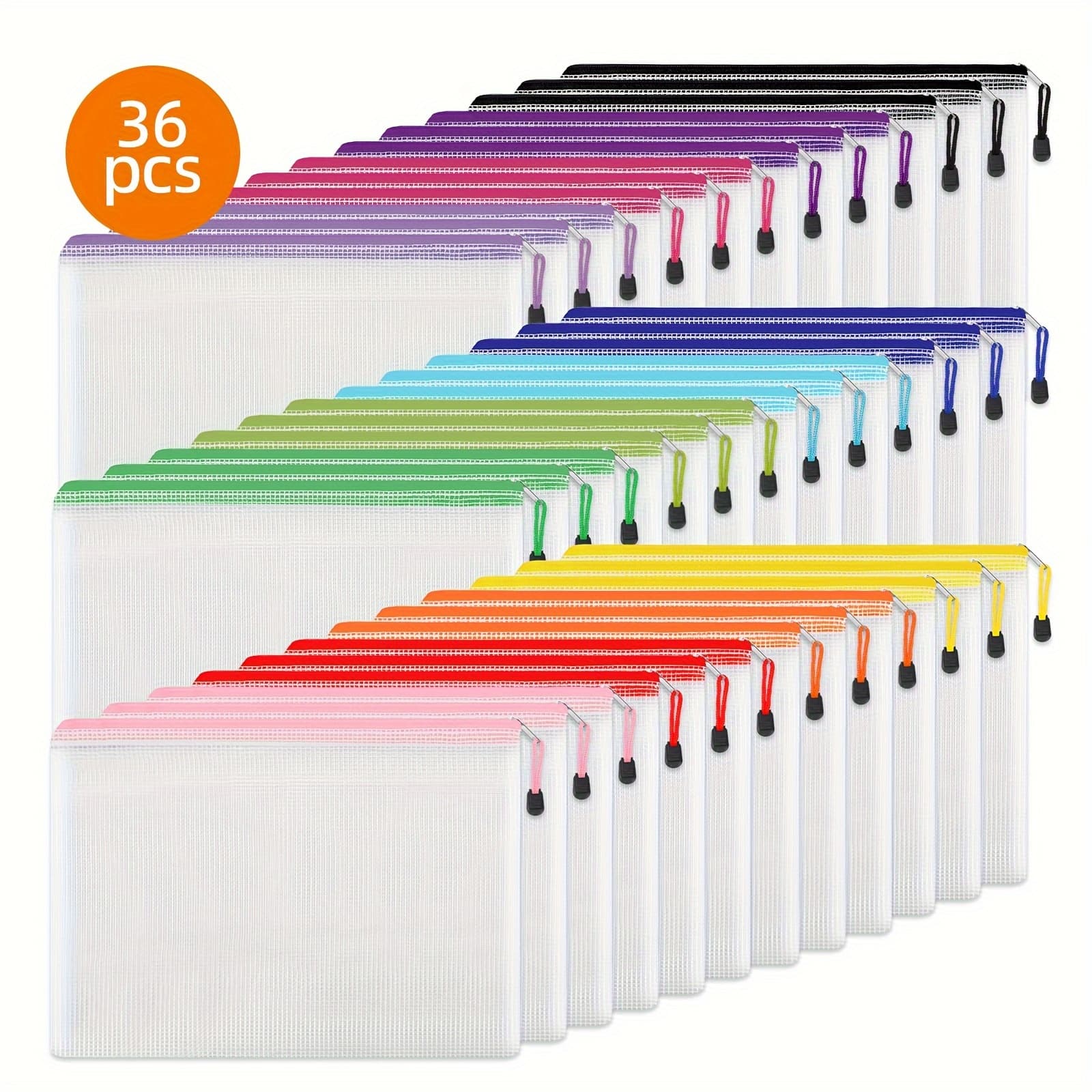 TEMU 36pcs Pencil Pouch, Mesh Pouch Zipper Bags, 6.8x9.4 Inch Large Storage Bags For Organizing, 12 Colors Puzzle Bag Zipper File Bags For Office Supplies, Organize Documents, Halloween And Christmas