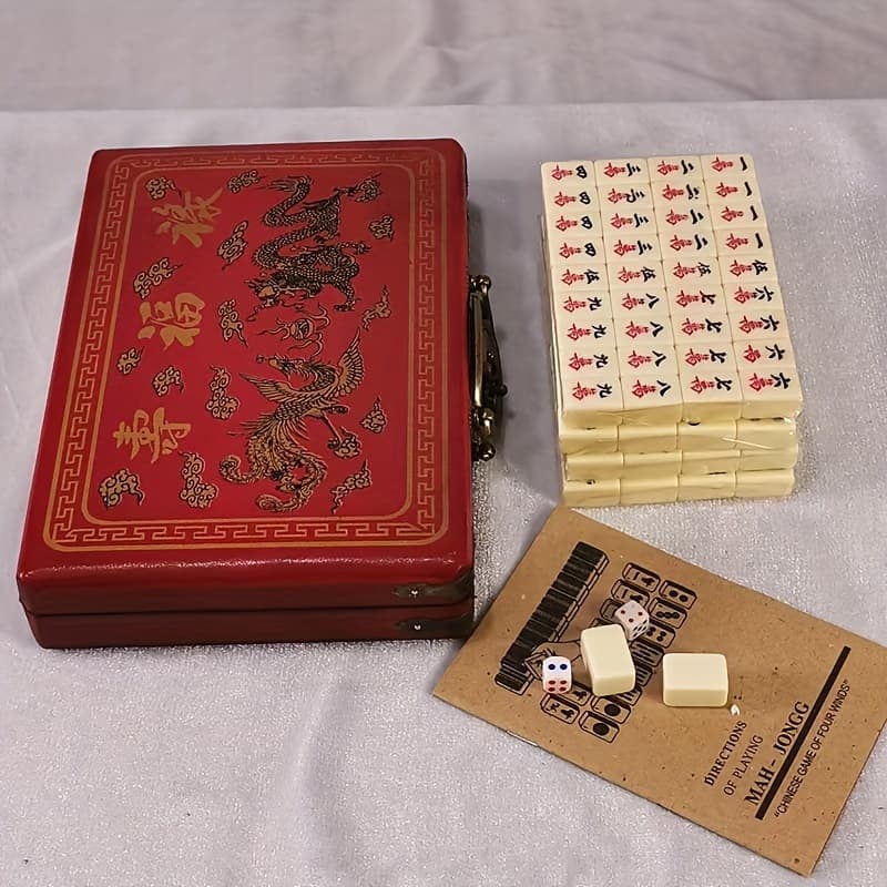 TEMU A Set Of 146 Classic Ivory-colored Tiles. Portable Mini Mahjong With Box.