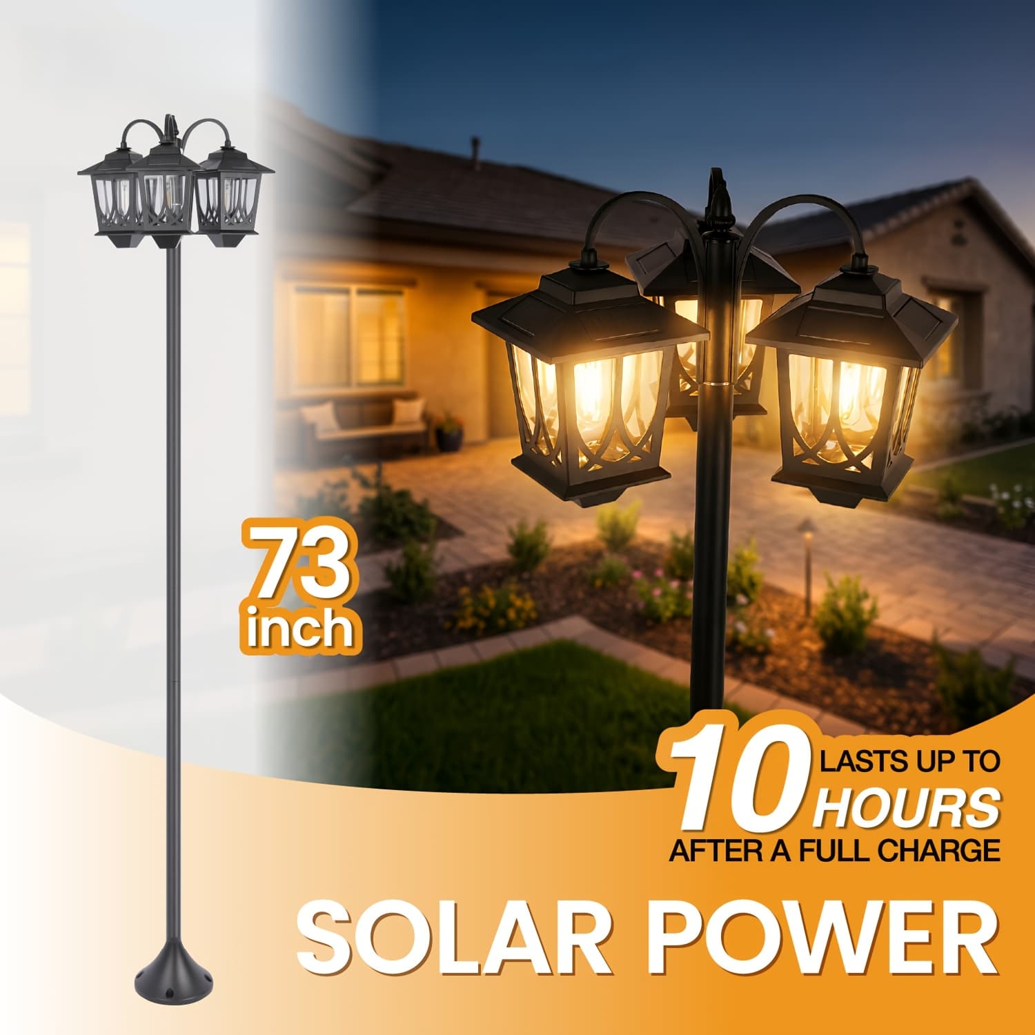 TEMU 1/2 Pack 73 Inch Solar Lamp Clear Glass Aluminum 60 3000k Lights Adjustable In Sections Solar Floor Lamps Outdoor Lights, Solar Lamp Post Light For Home, Yard, Garden Decor