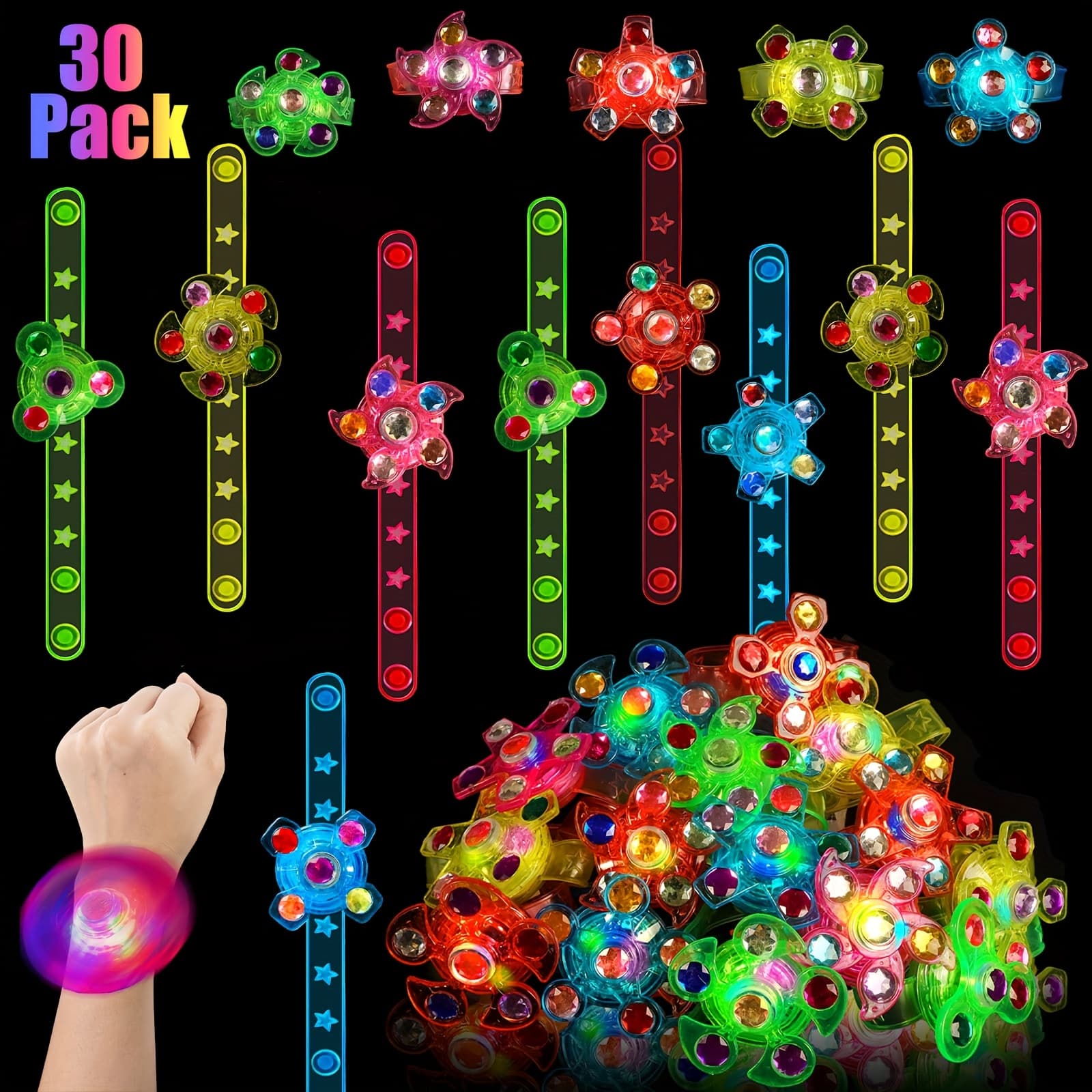 TEMU Mezhobby Led Illuminated Wristbands, Gifts, Led Light Fidget Spinner Wristbands For Children, Birthday Presents, Classroom Rewards, And Fillers For Boys And Girls (12/30)