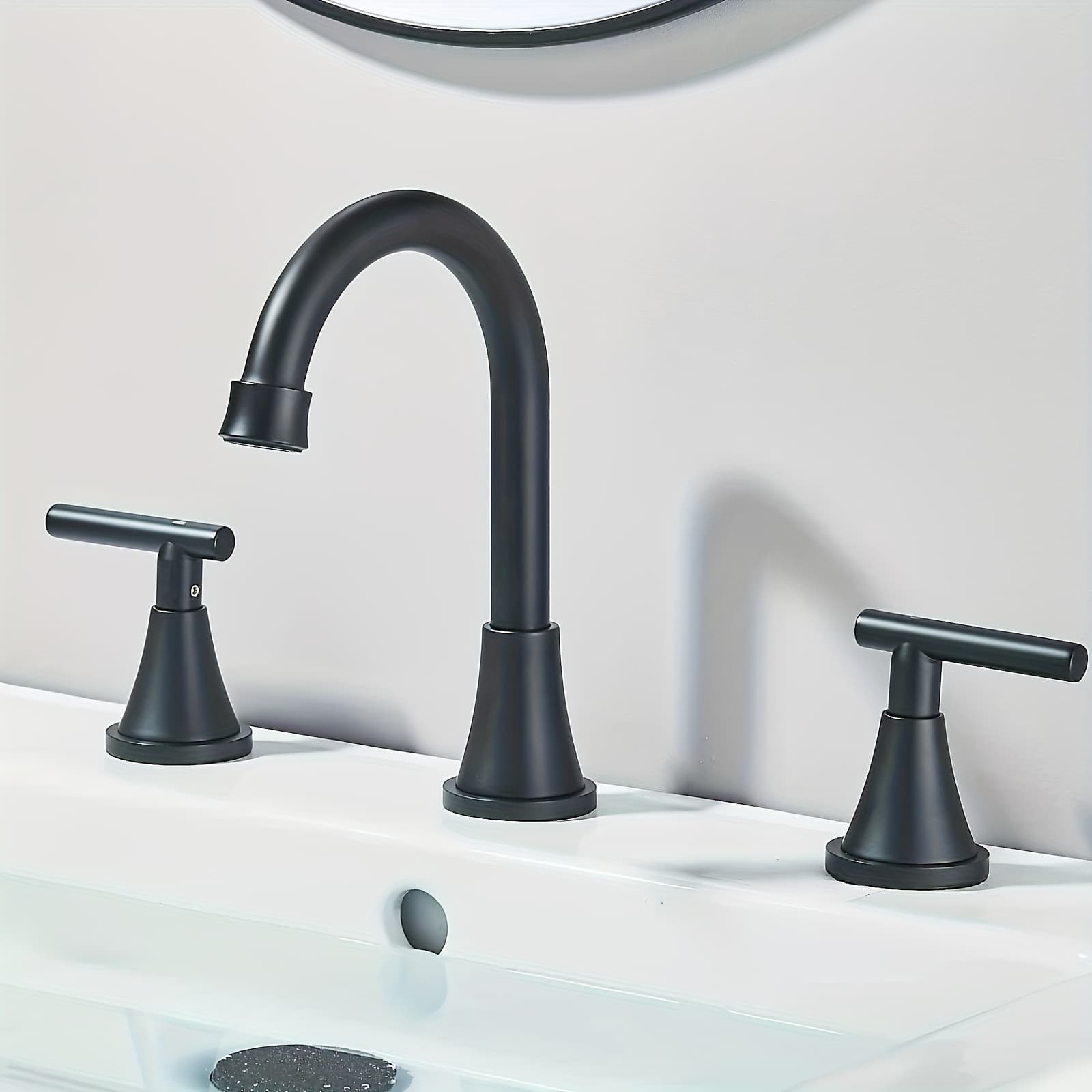 TEMU Modern Matte Black Bathroom Sink Faucet With Drain - 3-hole Single/double Basin Vanity Faucet Suitable For Sinks, Brushed & Valve, Installation ( Included)