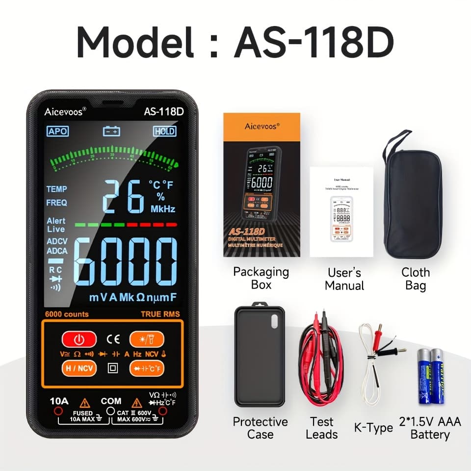 TEMU Aicevoos Smart Digital Multimeter True -ranging Voltmeter Electrical Professional Tester Measures /ac Voltage Current Resistance Continuity Duty-cycle Temperature Frequency