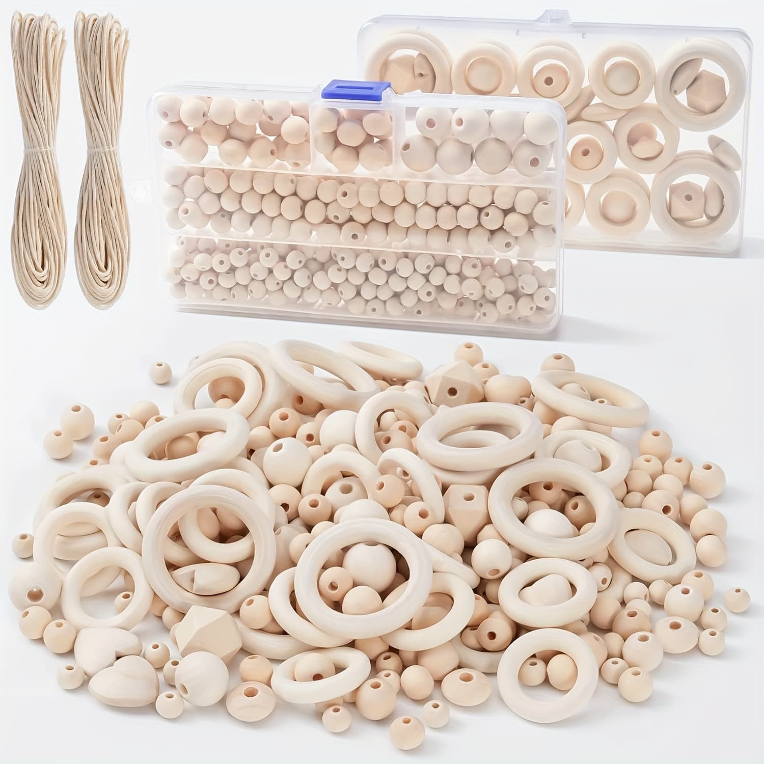TEMU This Kit Includes 416 Wooden Pieces For Crafting, Featuring 372 Natural Wooden Beads, 42 Wooden Rings, And Wooden Balls With Holes, Perfect For Projects