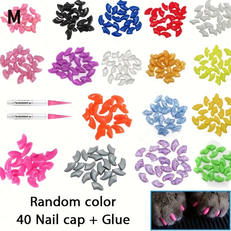 TEMU Random 40pcs Cat - Scratch-resistant And Wear-resistant Soft Pet , With And Applicator, Non-toxic Nail Protective Cover, Long-lasting Protection Fashion Beauty Accessories, Fun Toys