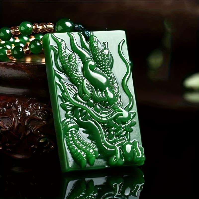 TEMU 1pc Green Dragon Pendant Dominant Men's Necklace Dragon Zodiac Large Pendant Pendant Gift Jewelry, Chain Color Green And White Random