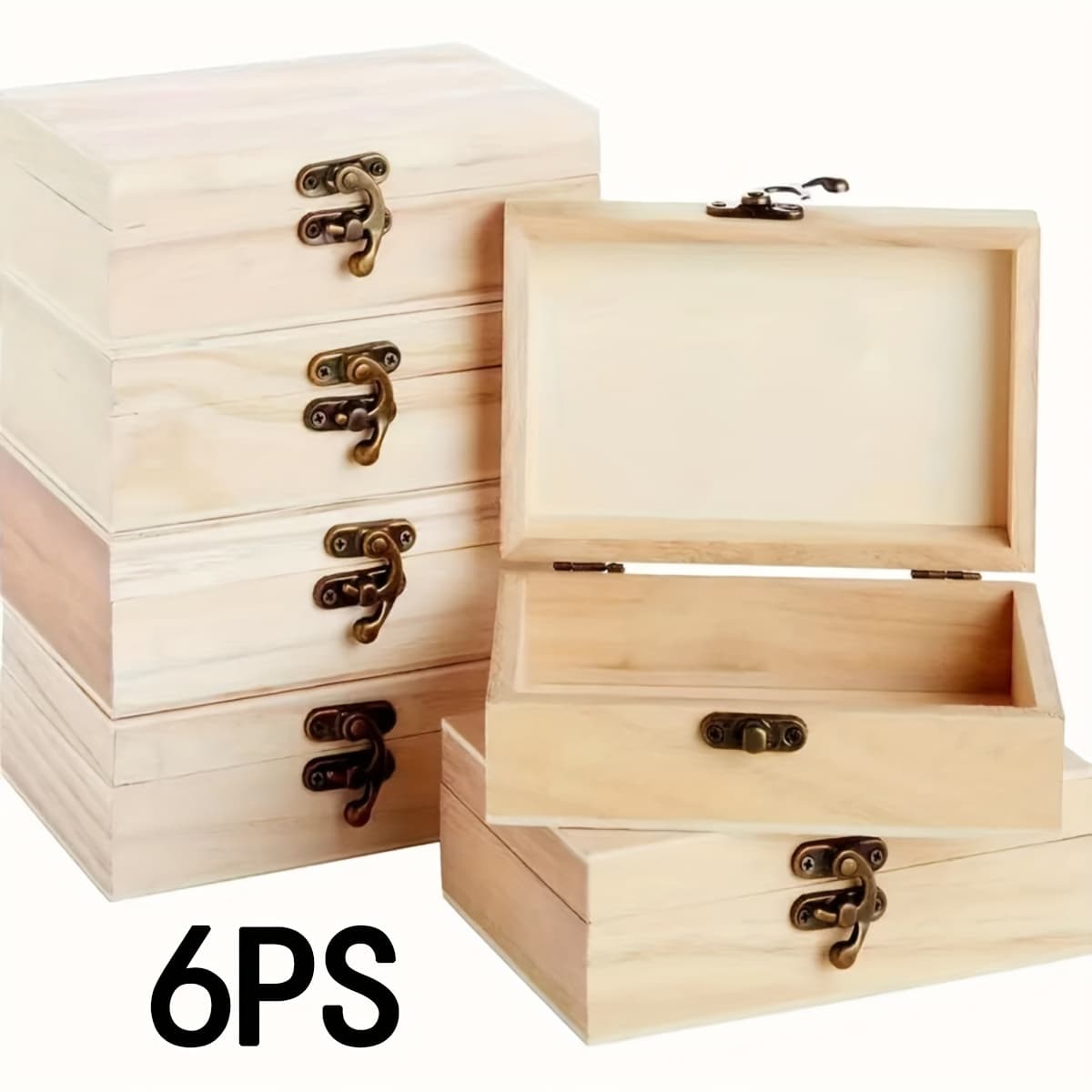 TEMU 6pcs Unfinished Wooden Jewelry Boxes With Hinged Lids And Clasp Ordinary Decorative Wooden Boxes For Art Hobbies Collection Handmade Jewelry Storage Holiday Decoration Gift