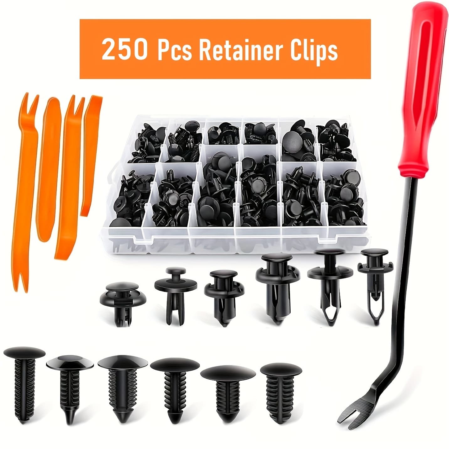 TEMU 250pcs Bumper Retainer Clips Car Plastic Rivets Fasteners Push Retainer Kit Most Popular Sizes Pin Rivets Set -door Trim Panel Fender Clips For Gm Ford