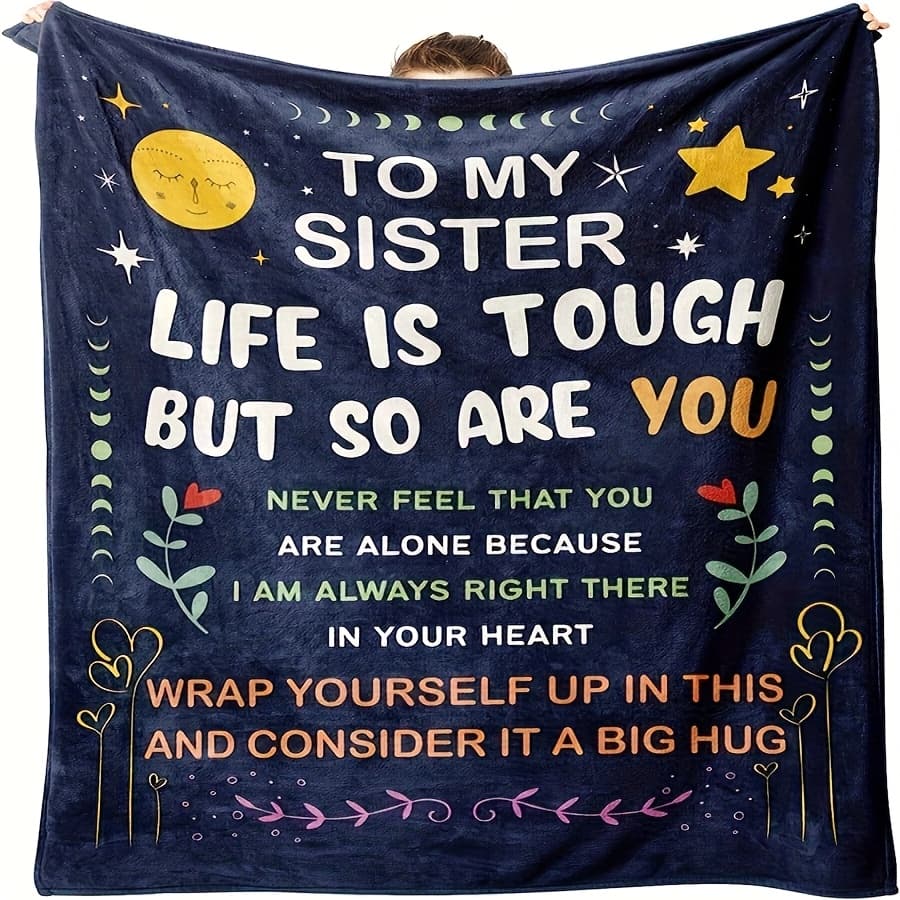 TEMU 1pc Envelope Printed Flannel Blanket, To My Sister Blanket For All Season, Warm Throw Blanket Nap Blanket For Couch Bed Sofa Office Camping Decor, Birthday Christmas Gift Blanket For Sister
