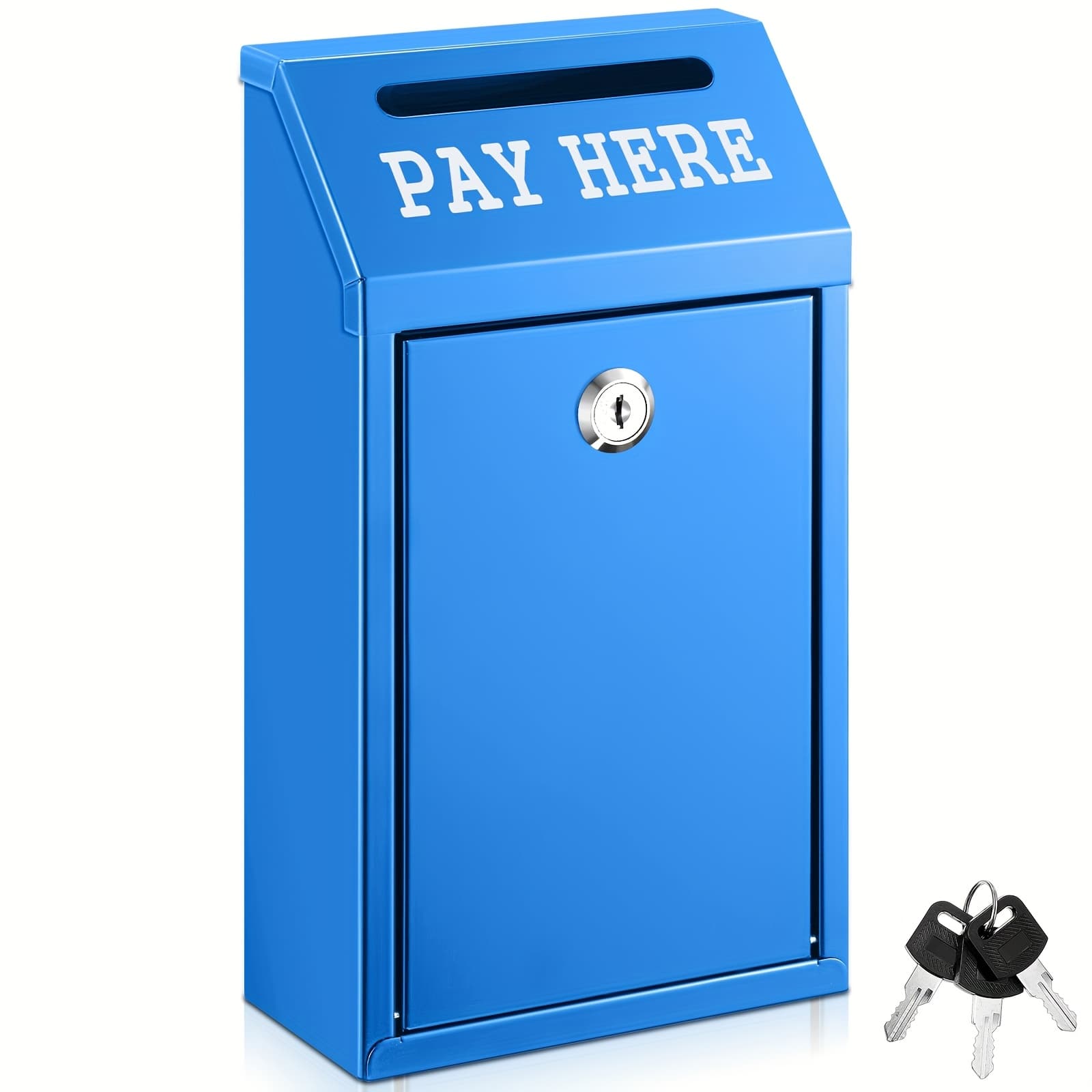TEMU Safe Cash Box Money Collection Metal Donation Box With Lock Wall Mount Pre Drilled Mailbox Delivery Ballot For Home Office Outdoor Self Serve Stand(blue, 10.2 X 5.7 X 2.8 Inch)