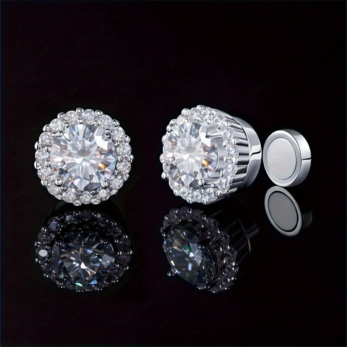 TEMU 1 Pair Gifts Box Copper Inlaid Synthetic Synthetic Zircon​​ Plated Platinum Magnetic Suction Neutral Ear Clips Suitable For Wearing Without Ear Holes, Family Gifts, Birthday Gifts