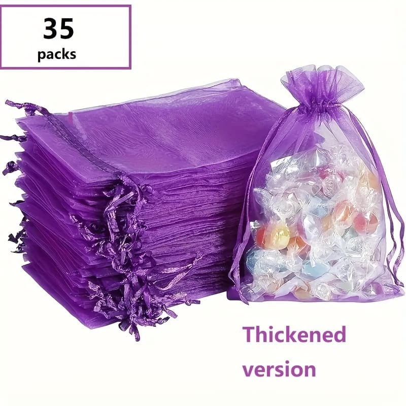 TEMU 35pcs/bag Valentine's Day Purple Transparent Gift Bag Jewelry Storage Bag Muslin Bag