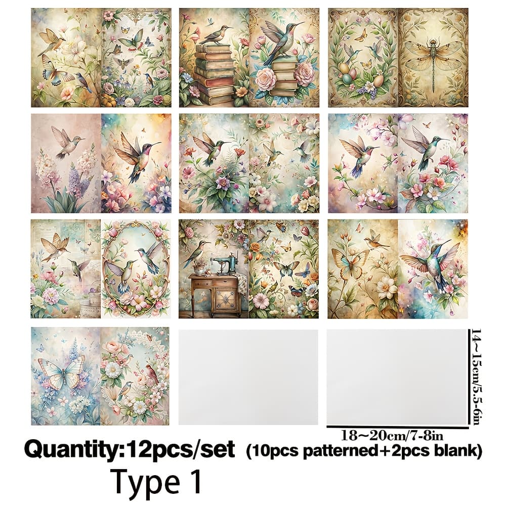 TEMU 12pcs A5 Semi Transparent Premium Flower Hummingbird Book Material Sulfuric Acid Paper Hand Account Sulfuric Acid Paper Set